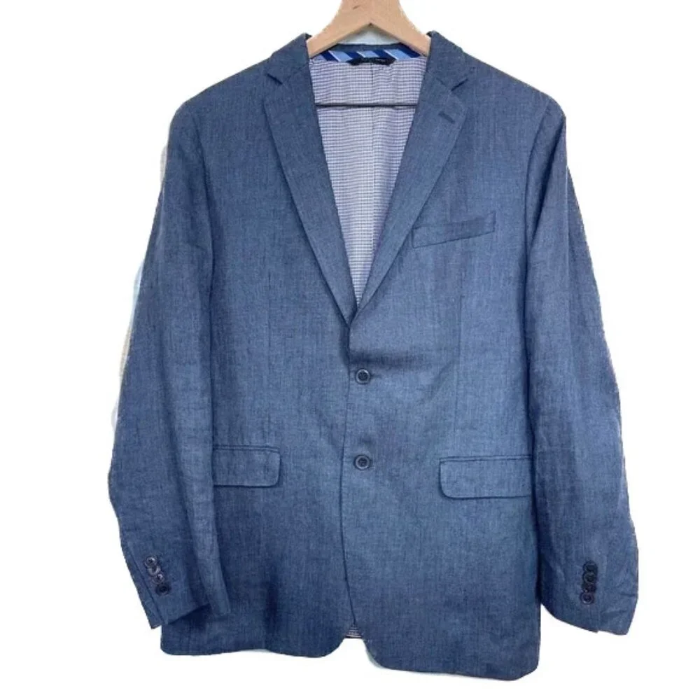 Banana Republic Linen Summer Sport Coat Navy Blue Modern Slim Fit Mens 40R